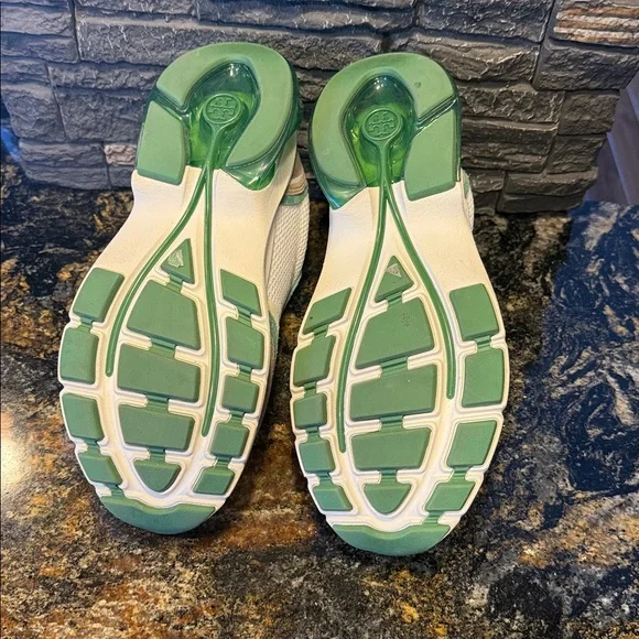 Tory Burch GOOD LUCK TRAINER Cream and Green Sneakers - Picture 3 of 5